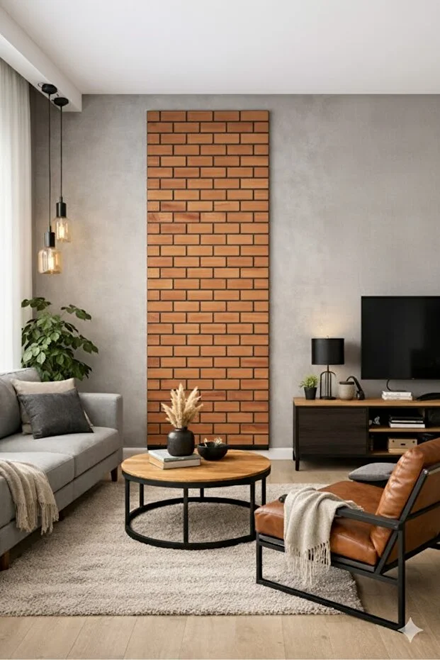 Dekoratif MDF ve Keçe Akustik Duvar Paneli 100x280 cm | Tuğla Desenli Duvar Kaplama | Toplam 6mm